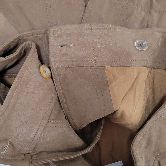 Free People Tan Brown Faux Leather Belted Buttoned Front Slit Mini Skirt Size 10 - Picture 9 of 13